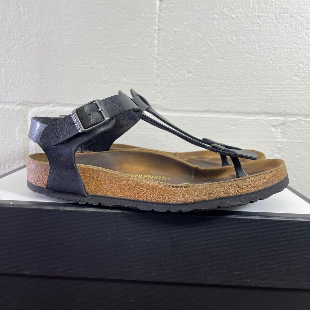 Birkenstock Kairo Black Leather Ankle Strap Thong Sandals Women's 39 EU/8 US